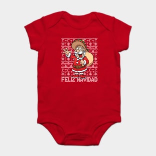 Feliz Navidad Satna Ugly Christmas Sweater Baby Bodysuit